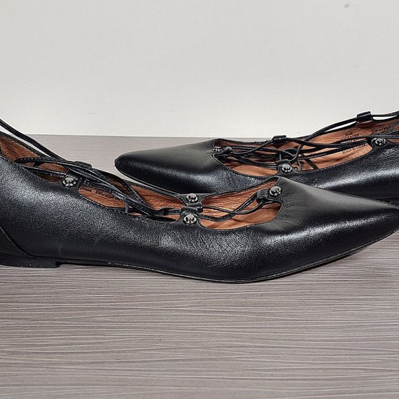 Halogen 'Owen' Pointy Toe Ghillie Flat Black Leather Womens Size 7.5 M - Picture 7 of 12